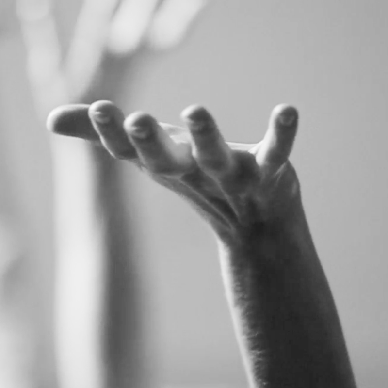 A hand reaching upward during a Feldenkrais movement lesson